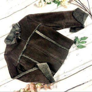 GUESS Brown Suede Jacket with Faux-Fur Lining - L